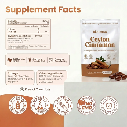 Ceylon Cinnamon 7200mg Equivalent with MCT Oil.